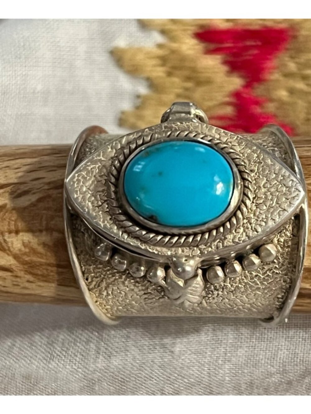 Handcrafted Silver Turquoise Poison Ring With Hinged Secret Compartment - Picture 7 of 8